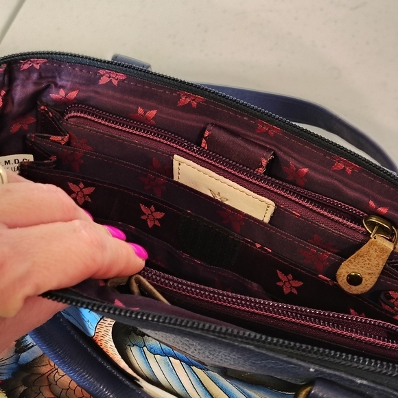 Anuschka Stars & Stripes Hand-Painted Leather Satchel Purse Eagle America USA - Picture 4 of 9